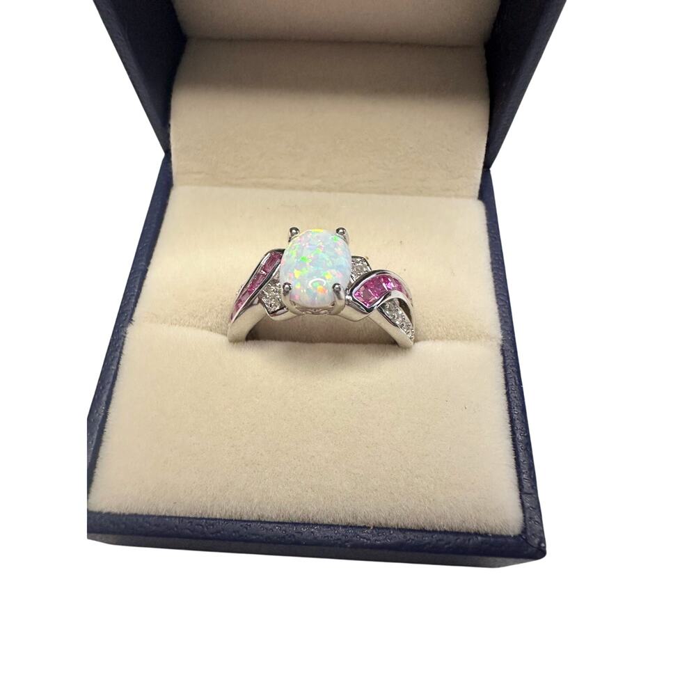 Beautiful Lab Created Opal & Sapphire Ring - Size 7 - Picture 15 of 15